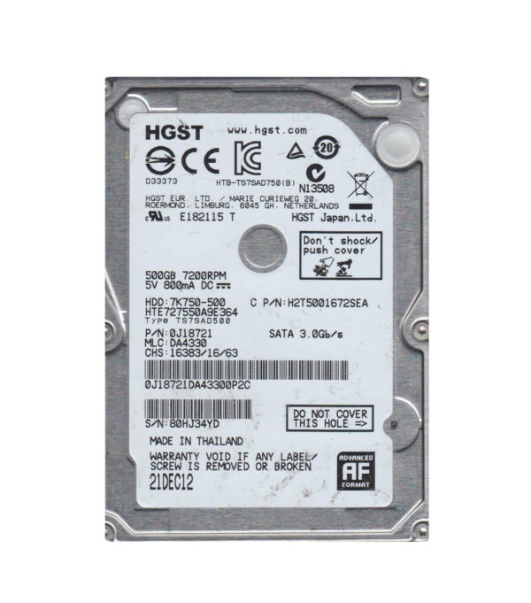 HTE727550A9E364 - HGST Travelstar 7K750 Series 500GB 7200RPM SATA 3Gb/s 16MB Cache 512e 2.5-inch Hard Drive