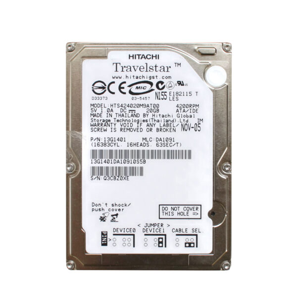 HTS424020M9AT00 - Hitachi Travelstar 4K40 Series 20GB 4200RPM IDE Ultra ATA/100 (ATA-6) 2MB Cache 2.5-inch Hard Drive
