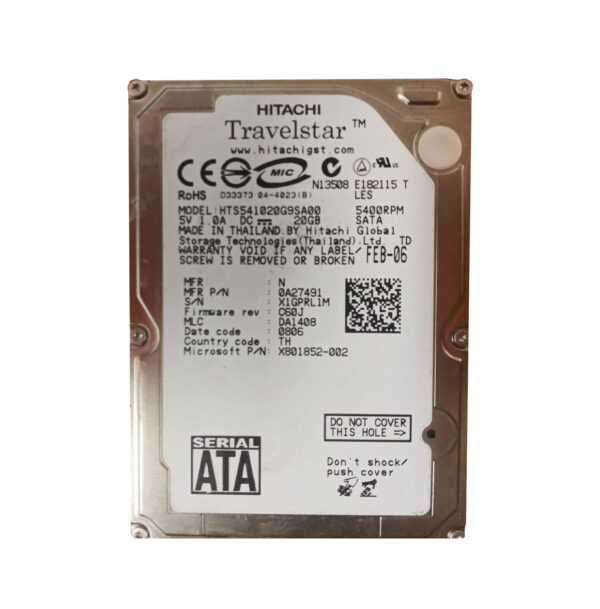 HTS541020G9SA00 - Hitachi Travelstar 5K100 Series 20GB 5400RPM SATA 1.5Gb/s 8MB Cache 2.5-inch Hard Drive