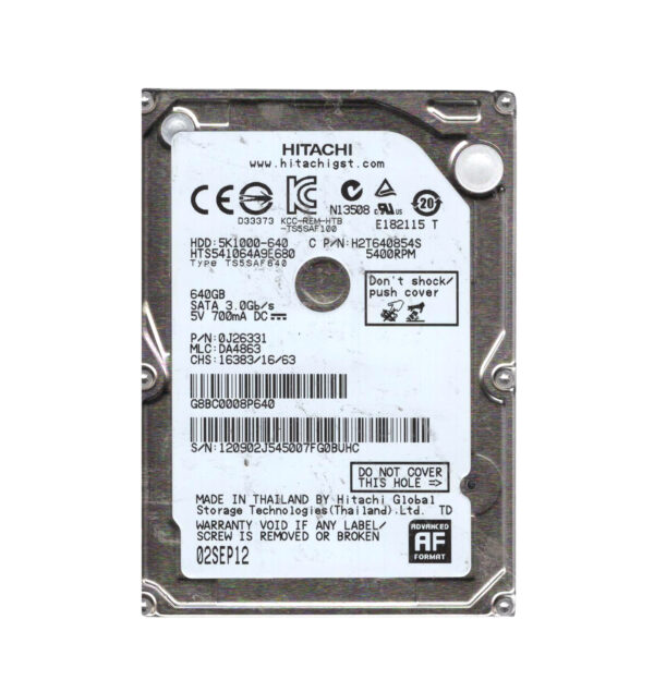HTS541064A9E680 - HGST Travelstar 5K1000 Series 640GB 5400RPM SATA 6Gb/s 8MB Cache 512e 2.5-inch Hard Drive