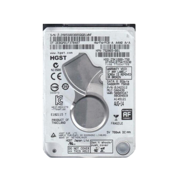 HTS541075A7E630 - HGST Travelstar Z5K1000 Series 750GB 5400RPM SATA 6Gb/s 32MB Cache (512e) 2.5-inch Hard Drive