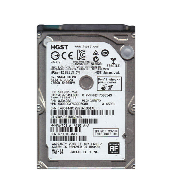 HTS541075A9E680 - HGST Travelstar 5K1000 Series 750GB 5400RPM SATA 6Gb/s 8MB Cache 512e 2.5-inch Hard Drive