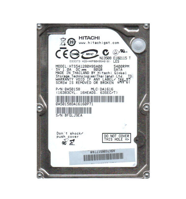 HTS541280H9SA00 - Hitachi Travelstar 5K120 Series 80GB 5400RPM SATA 1.5Gb/s 8MB Cache 2.5-inch Hard Drive