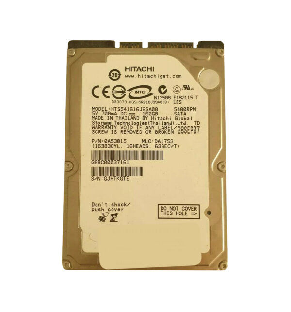 HTS541616J9SA00 - Hitachi Travelstar 5K160 Series 160GB 5400RPM IDE Ultra ATA/100 (ATA-6) 8MB Cache 2.5-inch Hard Drive