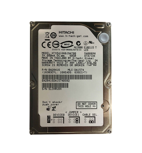 HTS541660J9AT00 - Hitachi Travelstar 5K160 Series 40GB 5400RPM SATA 1.5Gb/s 8MB Cache 7-Pin 2.5-inch Hard Drive