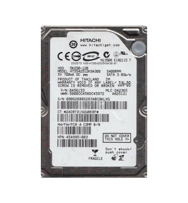 HTS542512K9A300 - Hitachi Travelstar 5K250 Series 120GB 5400RPM SATA 3Gb/s 8MB Cache 2.5-inch Hard Drive