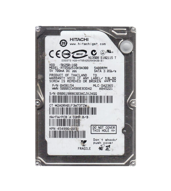 HTS542516K9A300 - Hitachi Travelstar 5K250 Series 160GB 5400RPM SATA 3Gb/s 8MB Cache 2.5-inch Hard Drive