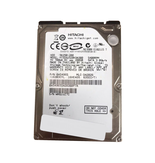 HTS542520K9A300 - Hitachi Travelstar 5K250 Series 200GB 5400RPM SATA 1.5Gb/s 8MB Cache 7-Pin 2.5-inch Hard Drive