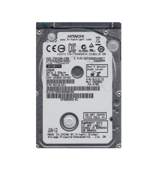 HTS543225A7A381 - HGST Travelstar Z5K320 Series 250GB 5400RPM SATA 3Gb/s 8MB Cache (512) (Bulk Data Encryption) 2.5-inch Hard Drive