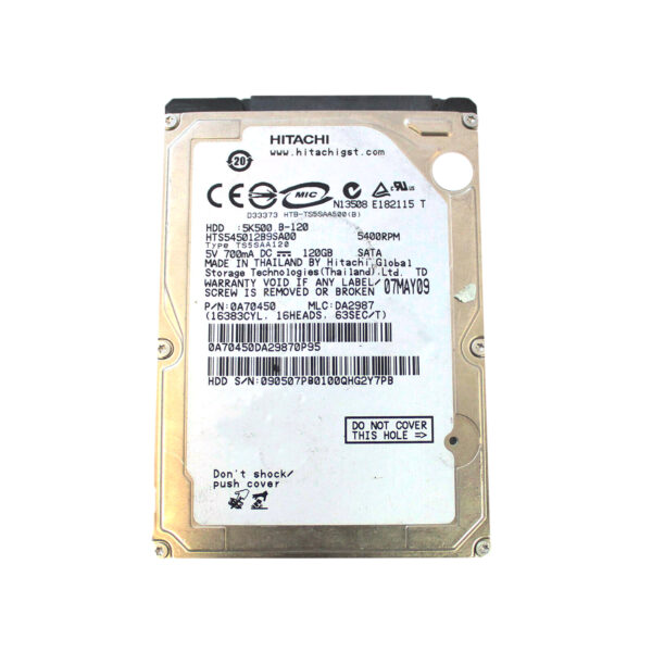 HTS545012B9SA00 - Hitachi Travelstar 5K500.B Series 120GB 5400RPM SATA 1.5Gb/s 8MB Cache 2.5-Inch Hard Drive