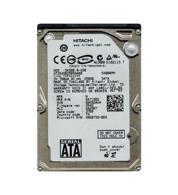 HTS545025B9SA00 - Hitachi Travelstar 5K500.B Series 250GB 5400RPM SATA 1.5Gb/s 8MB Cache 2.5-Inch Hard Drive
