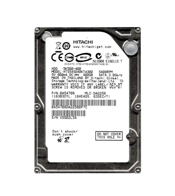HTS545040KTA300 - Hitachi Travelstar 5K500 Series 400GB 5400RPM SATA 3Gb/s 8MB Cache 2.5-inch Hard Drive