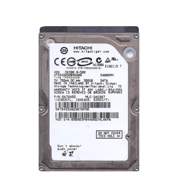 HTS545050B9SA00 - Hitachi Travelstar 5K500.B Series 500GB 5400RPM SATA 1.5Gb/s 8MB Cache 2.5-Inch Hard Drive