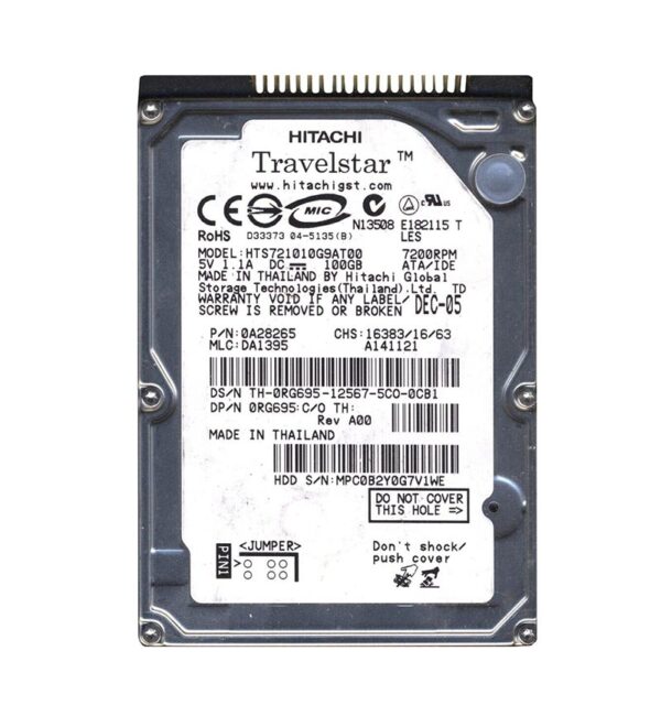 HTS721010G9AT00 - Hitachi Travelstar 7K100 Series 100GB 7200RPM IDE Ultra ATA/100 (ATA-6) 8MB Cache 512e 2.5-inch Hard Drive