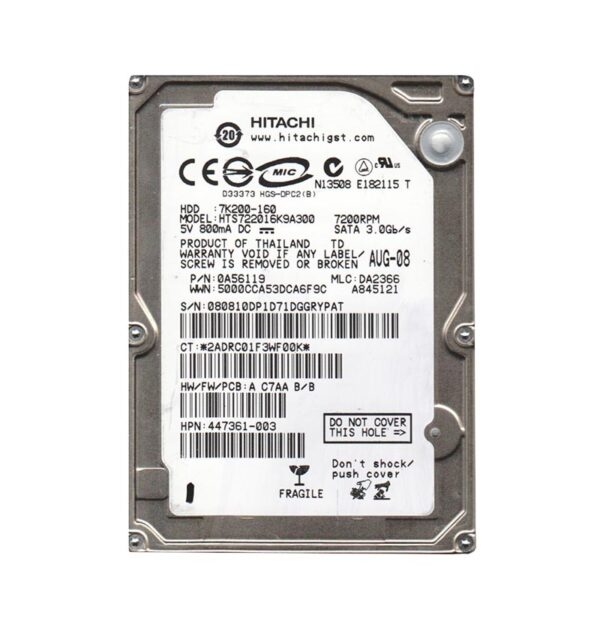 HTS722016K9A300 - Hitachi Travelstar 7K200 Series 160GB 7200RPM SATA 3Gb/s 16MB Cache 2.5-Inch Hard Drive