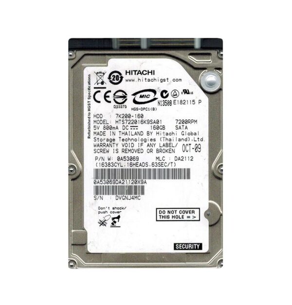 HTS722016K9SA01 - Hitachi Travelstar 7K200 Series 160GB 7200RPM SATA 1.5Gb/s 16MB Cache 2.5-Inch Hard Drive