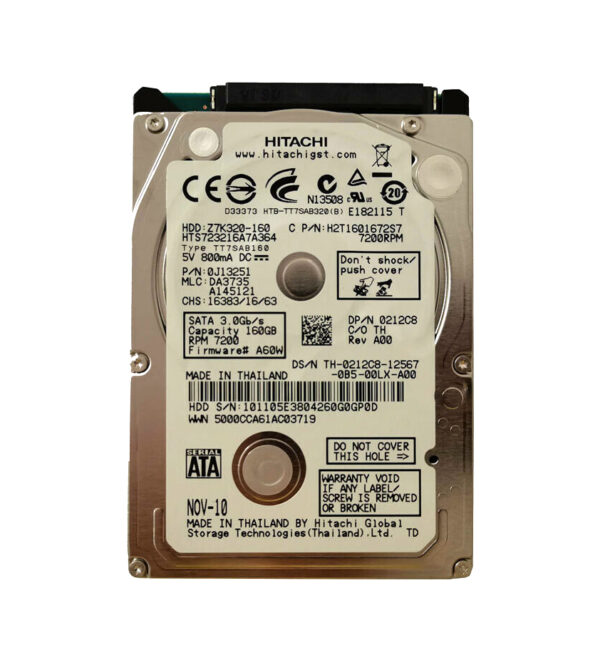HTS723216A7A364 - HGST Travelstar Z7K320 Series 160GB 7200RPM SATA 3Gb/s 16MB Cache (512) 2.5-inch Hard Drive
