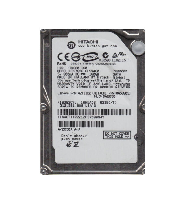 HTS723216L9SA60 - Hitachi Travelstar 7K320 Series 160GB 7200RPM SATA 1.5Gb/s 16MB Cache (512) 2.5-inch Hard Drive