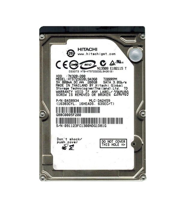HTS723220L9A360 - Hitachi Travelstar 7K320 Series 200GB 7200RPM SATA 3Gb/s 16MB Cache 2.5-inch Hard Drive
