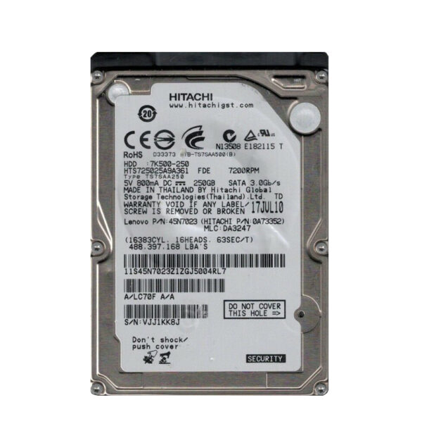 HTS725025A9A361 - Hitachi Travelstar 7K500 Series 250GB 7200RPM SATA 3Gb/s 16MB Cache 512e (Bulk Data Encryption) 2.5-inch Hard Drive