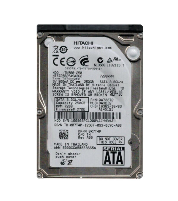 HTS725025A9A362 - Hitachi Travelstar 7K500 Series 250GB 7200RPM SATA 3Gb/s 16MB Cache 512e 2.5-inch Hard Drive