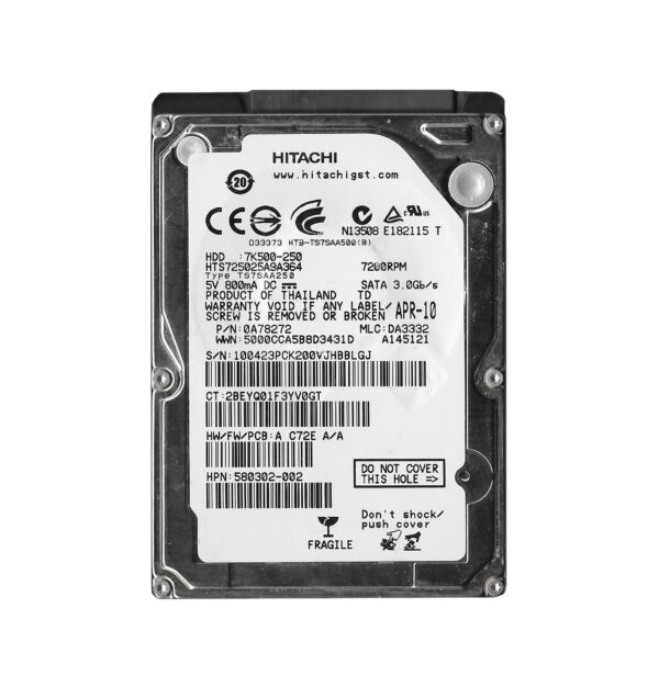 HTS725025A9A364 - Hitachi Travelstar 7K500 Series 250GB 7200RPM SATA 3Gb/s 16MB Cache 512e 2.5-inch Hard Drive