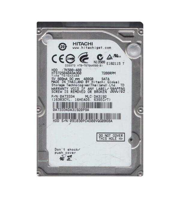 HTS725040A9A360 - Hitachi Travelstar 7K500 Series 400GB 7200RPM SATA 3Gb/s 16MB Cache 2.5-inch Hard Drive