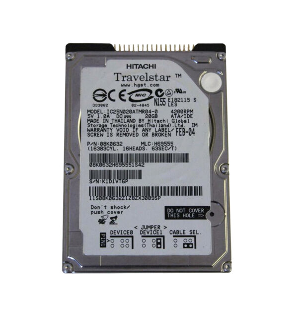 IC25N020ATMR040 - Hitachi Travelstar 80GN Series 20GB 4200RPM IDE Ultra ATA/100 (ATA-6) 2MB Cache 2.5-inch Hard Drive