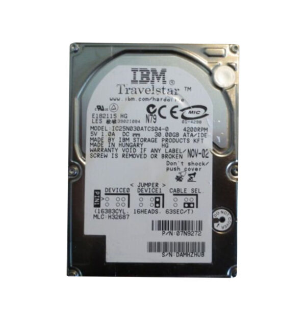 IC25N030ATCS04-0 - IBM Travelstar 40GN 30GB 4200RPM IDE Ultra ATA/100 (ATA-6) 2MB Cache 2.5-inch Hard Drive