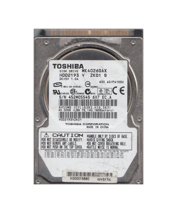 K000015660 - Toshiba 40GB 5400RPM IDE Ultra ATA/100 (ATA-6) 16MB Cache 2.5-Inch Hard Drive