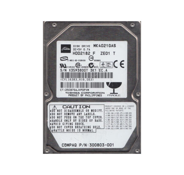 MK4021GAS - Toshiba 40GB 4200RPM IDE 2MB Cache 2.5-Inch Hard Drive